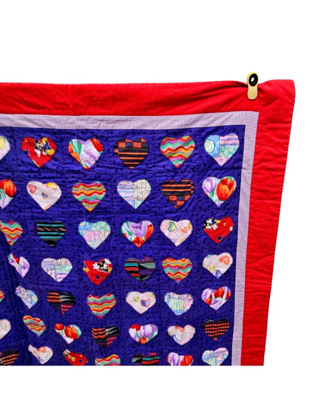 Heart Quilt Handmade Red Purple Cotton Applique 54x50 - Picture 12 of 15